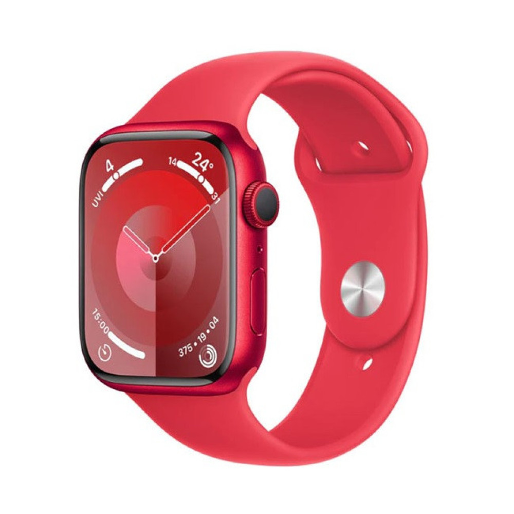 Apple watch 9 45 mm (красный/красный, спортивный силиконовый ремешок,алюминиевый корпус) фото-2