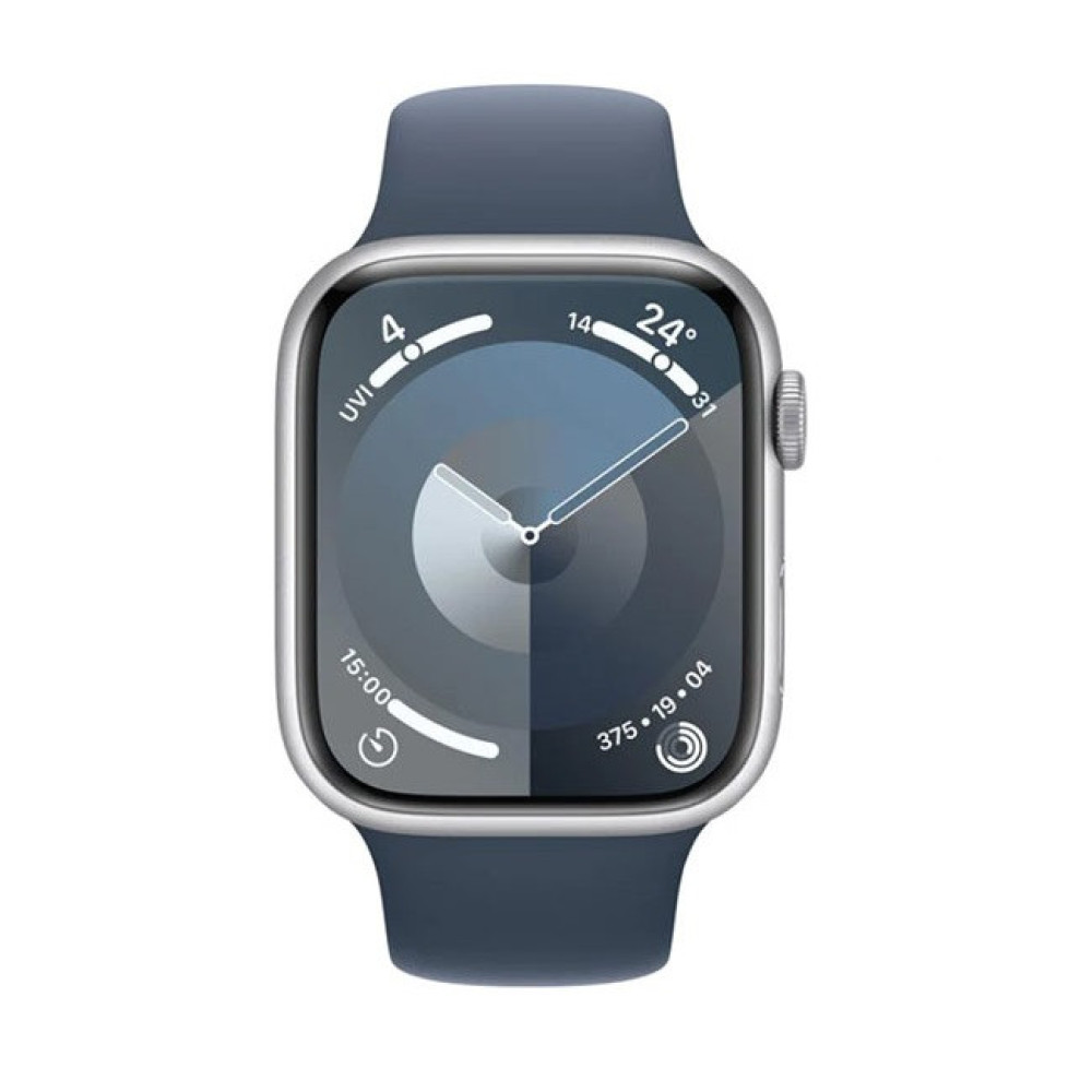 Apple watch 9 45 mm Silver/Storm blue sport band S/M (серебристый алюминиевый корпус/синий спортивный силиконовый ремешок S/M) - фото1