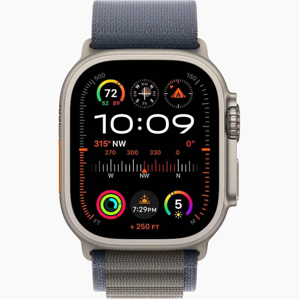 Apple Watch Ultra 2 LTE 49 мм Blue Alpine Loop S (титановый корпус, титановый/синий текстильный ремешок  размер S) MREK3