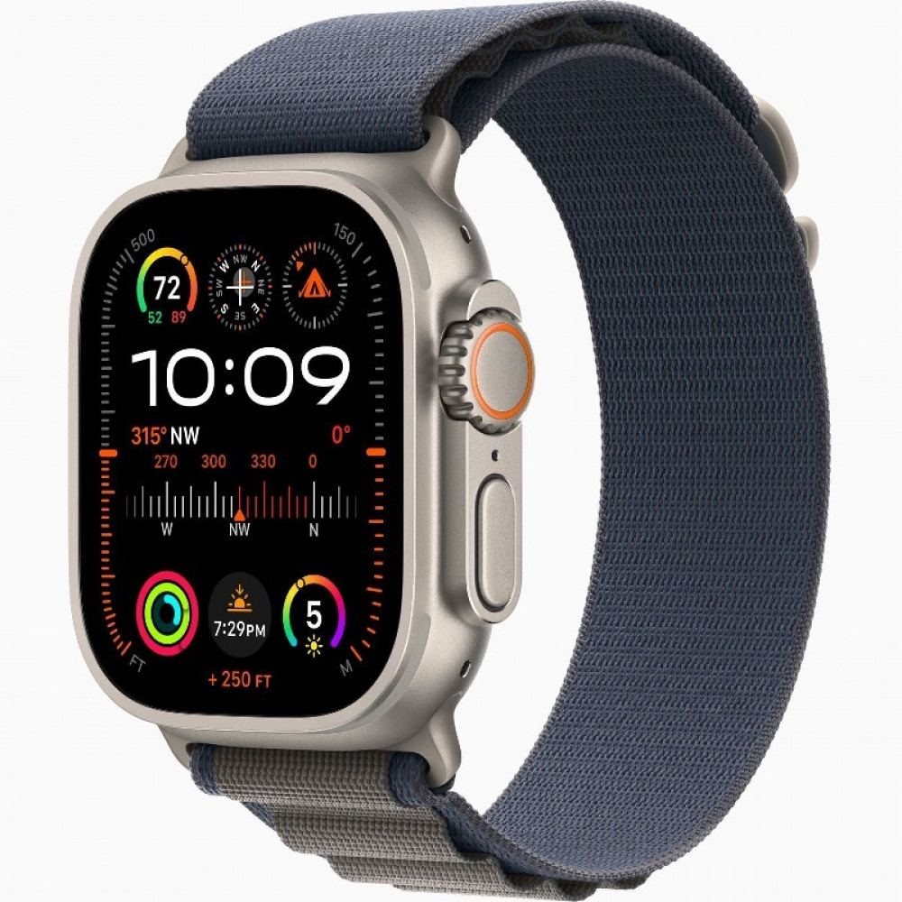 Apple Watch Ultra 2 LTE 49 мм Blue Alpine Loop L (титановый корпус, титановый/синий текстильный ремешок размер L) MREQ3 - фото2