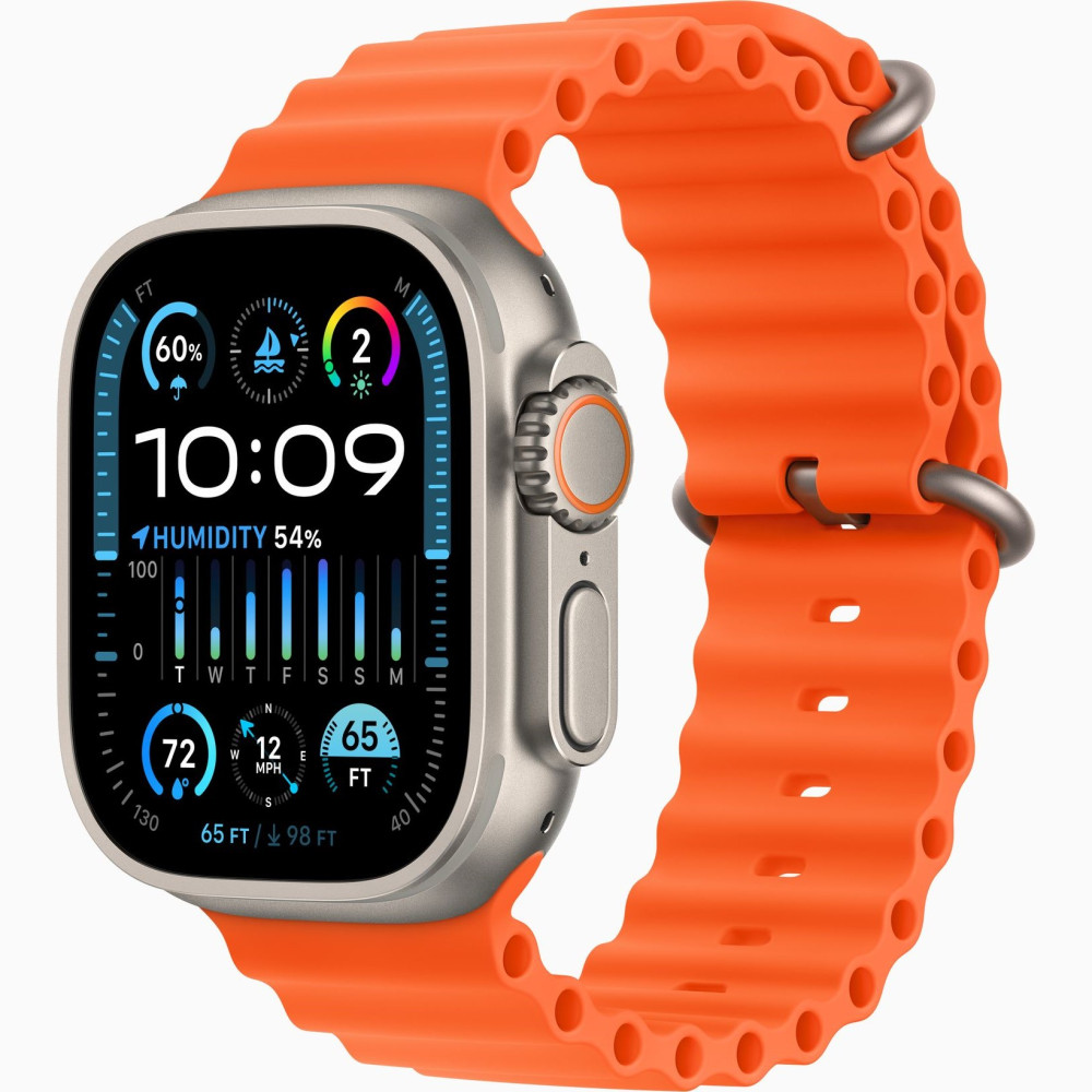 Apple Watch Ultra 2 LTE 49 мм Orange Ocean band (титановый корпус, титановый/оранжевый, ремешок из эластомера) MREH3 фото-2