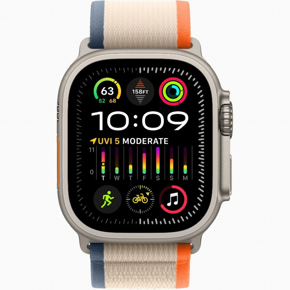 Apple Watch Ultra 2 LTE 49 мм Orange/Beige Trail Loop M/L (титановый корпус, титановый/бежево-оранжевый, нейлоновый ремешок M/L) MRF23