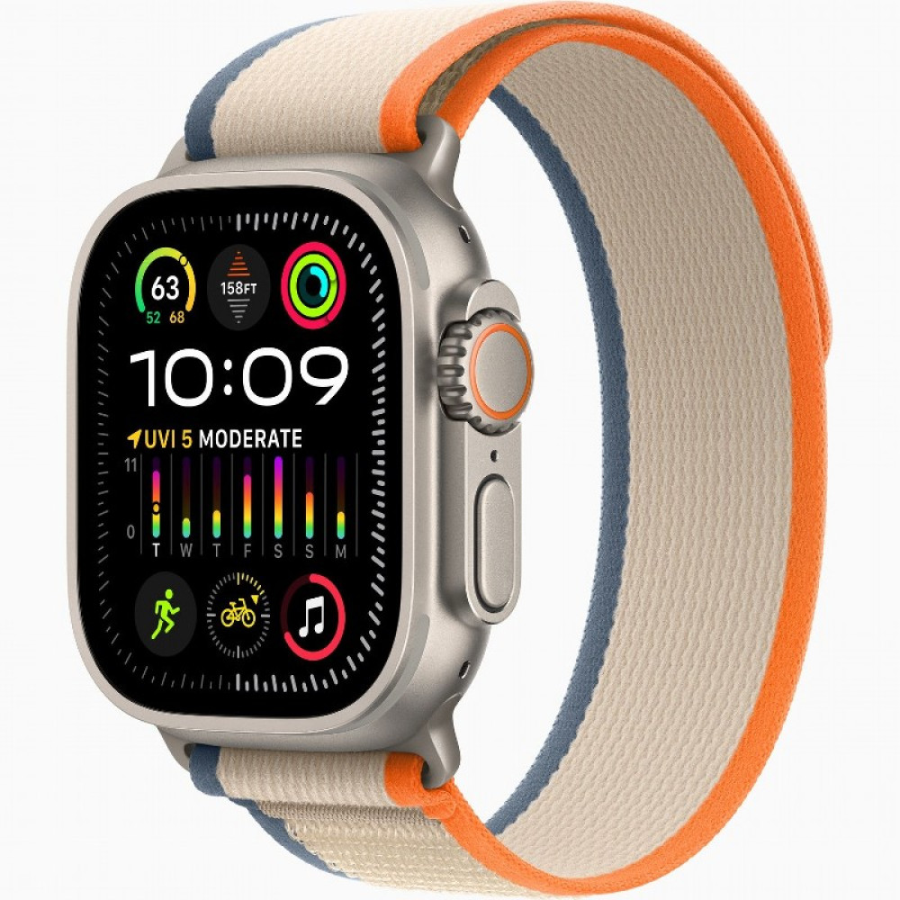 Apple Watch Ultra 2 LTE 49 мм Orange/Beige Trail Loop M/L (титановый корпус, титановый/бежево-оранжевый, нейлоновый ремешок M/L) MRF23 - фото2