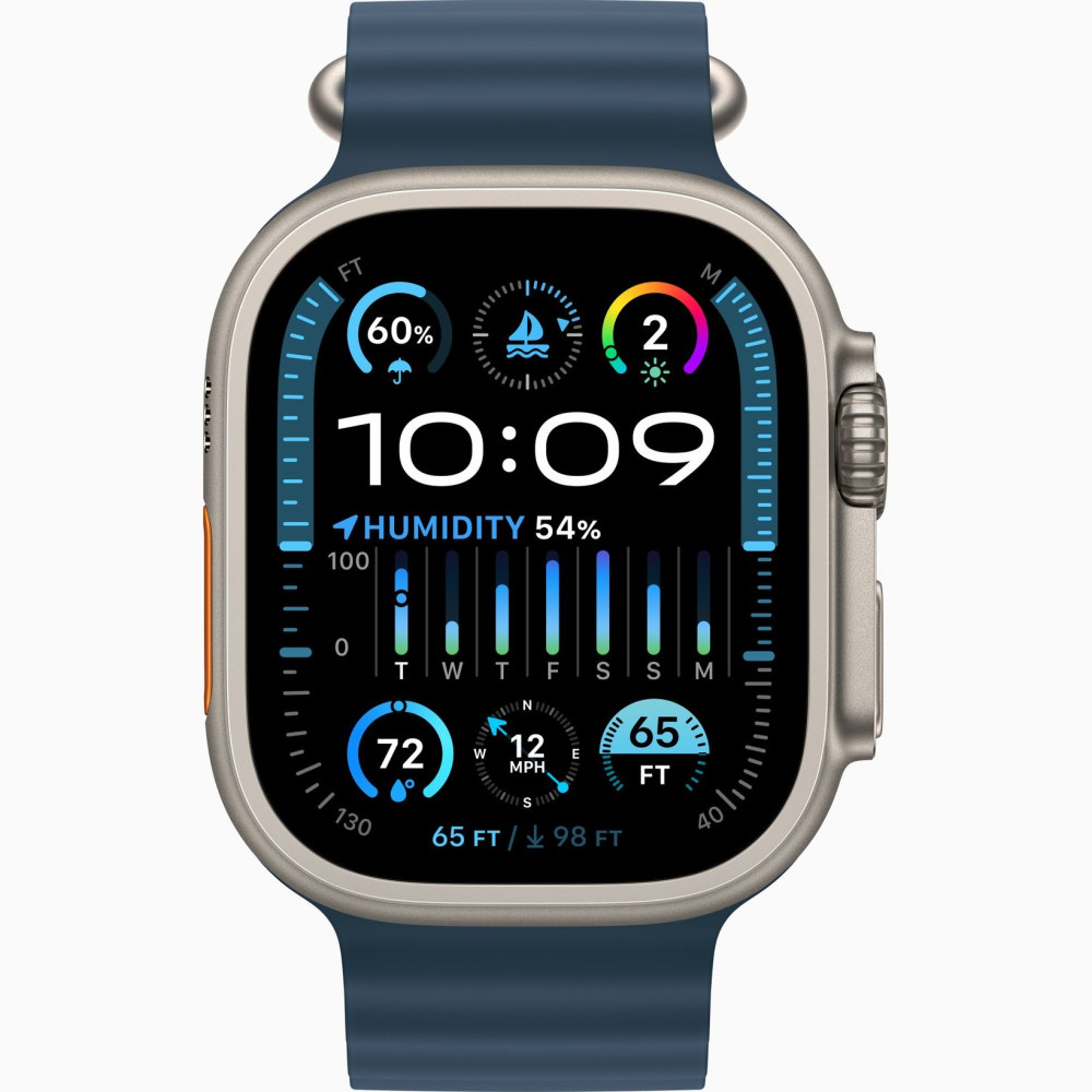 Apple Watch Ultra 2 LTE 49 мм Blue Ocean band (титановый корпус, титановый/синий, ремешок из эластомера) MREG3 - фото1