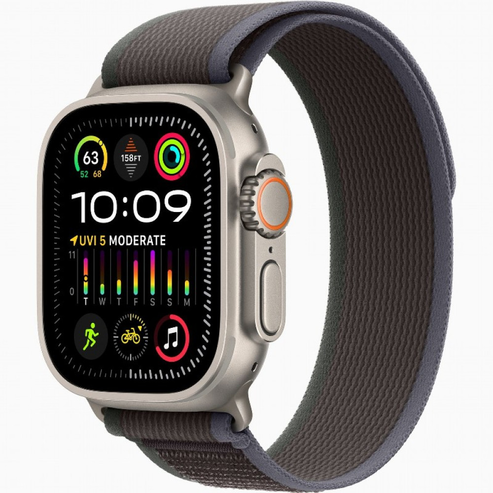 Apple Watch Ultra 2 LTE 49 мм Blue/Black Trail Loop M/L (титановый корпус, титановый/черно-синий, нейлоновый ремешок M/L) MRF63 фото-2