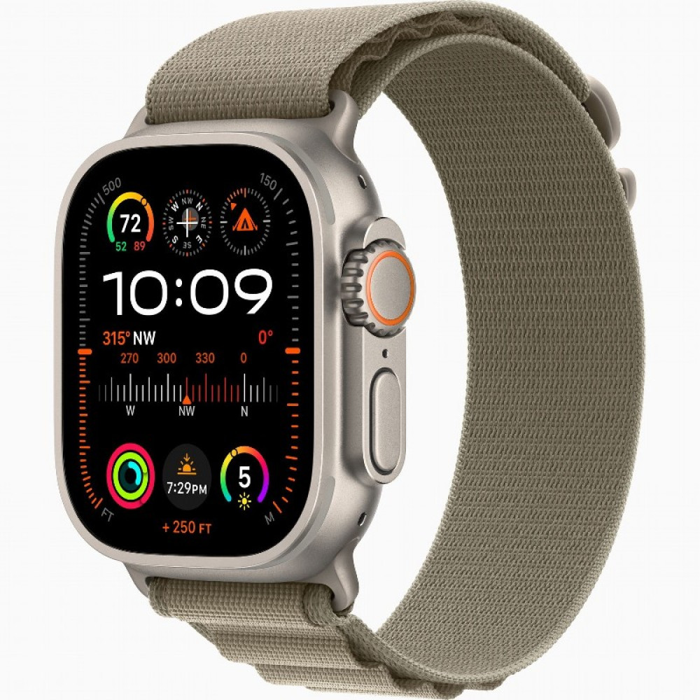 Apple Watch Ultra 2 LTE 49 мм Olive Alpine Loop (титановый корпус, титановый/оливковый, текстильный ремешок размер L) фото-2