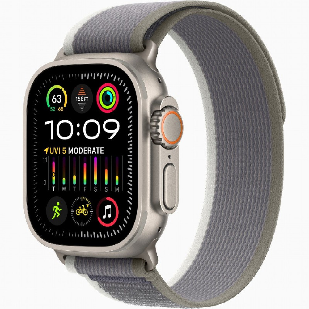 Apple Watch Ultra 2 LTE 49 мм Green/Grey Trail Loop S/M (титановый корпус, титановый/серо-зеленый, нейлоновый ремешок S/M) MRF33 фото-2