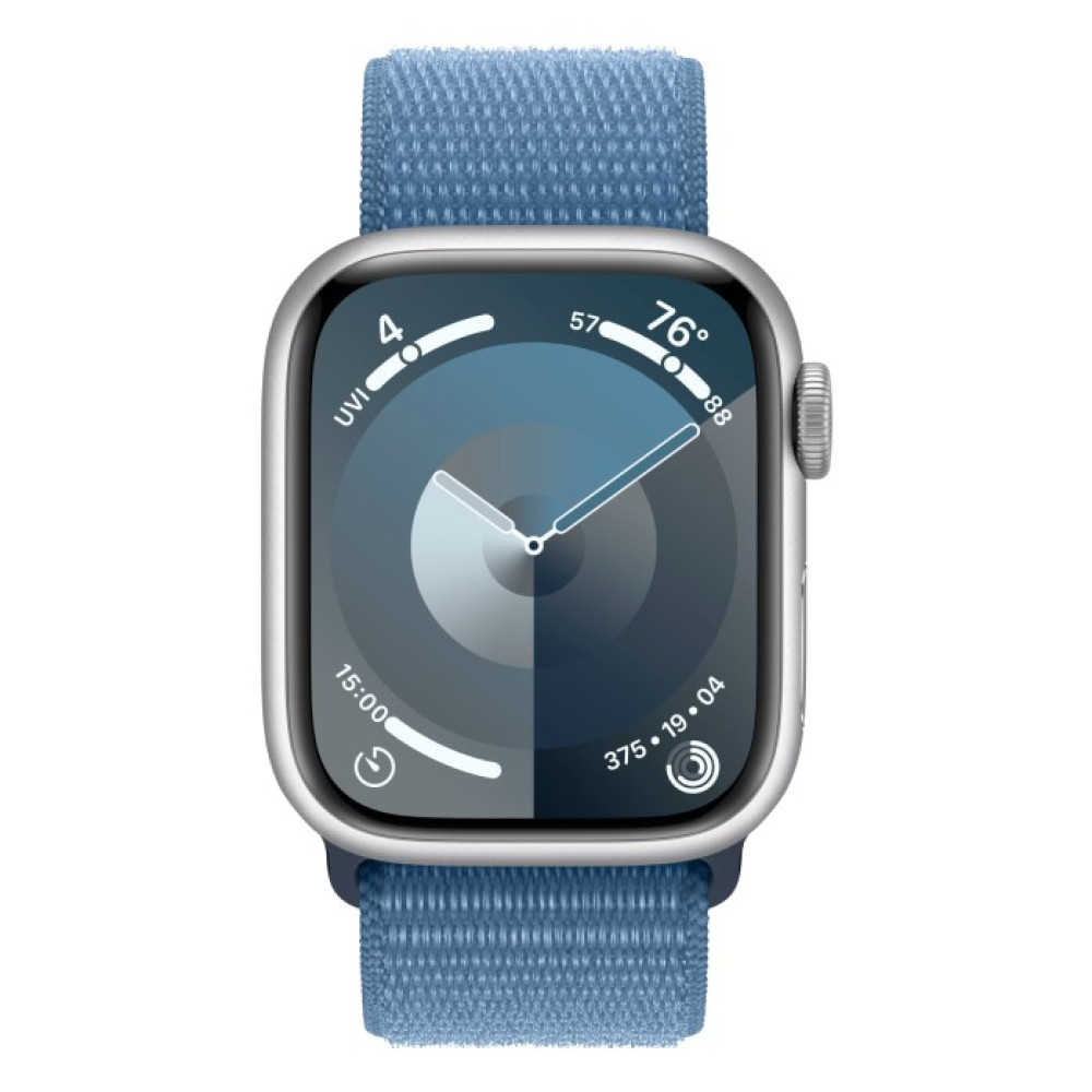 Apple watch 9 41 mm Silver/Winter blue sport loop (серебристый алюминиевый корпус/синий спортивный нейлоновый ремешок)