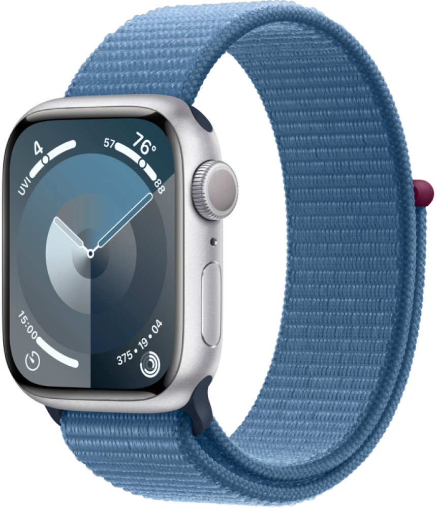 Apple watch 9 45 mm Silver/Winter blue sport loop (серебристый алюминиевый корпус/синий спортивный нейлоновый ремешок) - фото2