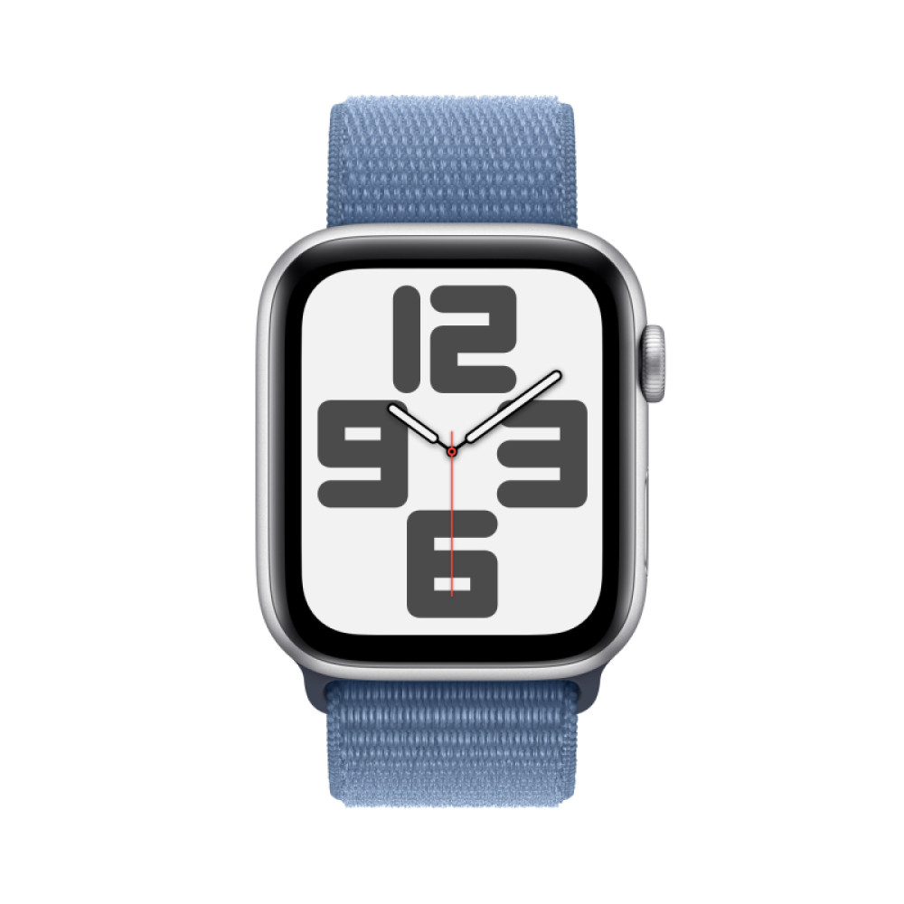 Apple watch SE 2 44 mm Silver/Winter blue sport loop (серебристый/синий спортивный нейлоновый ремешок)