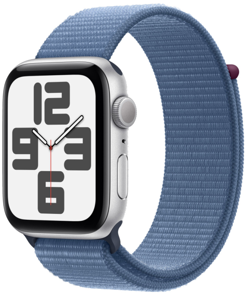 Apple watch SE 2 44 mm Silver/Winter blue sport loop (серебристый/синий спортивный нейлоновый ремешок) фото-2