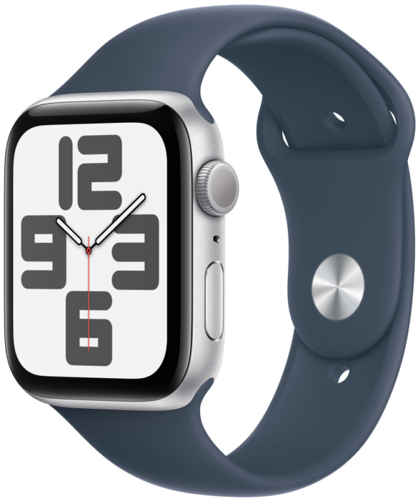 Apple watch SE 2 44 mm Silver/Storm blue sport band M/L (серебристый/синий спортивный силиконовый ремешок M/L) - фото2