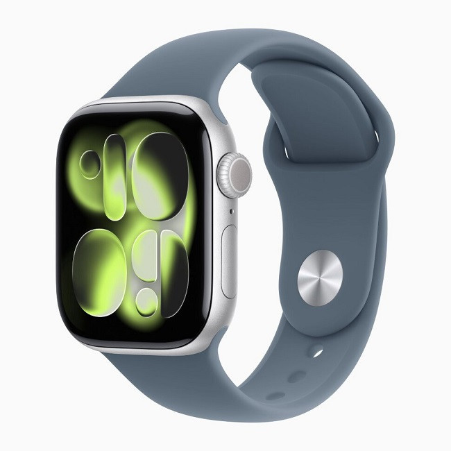 Apple Watch Series 11 42 мм (алюминиевый корпус, серебристый/синий, спортивный силиконовый ремешок) - фото1