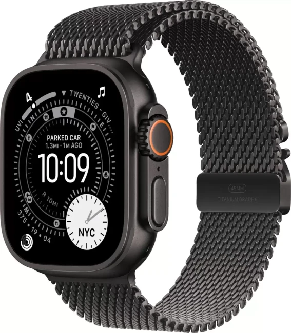 Apple Watch Ultra 3 LTE 49 мм (титановый корпус, черный/черный, миланская петля M) - фото1