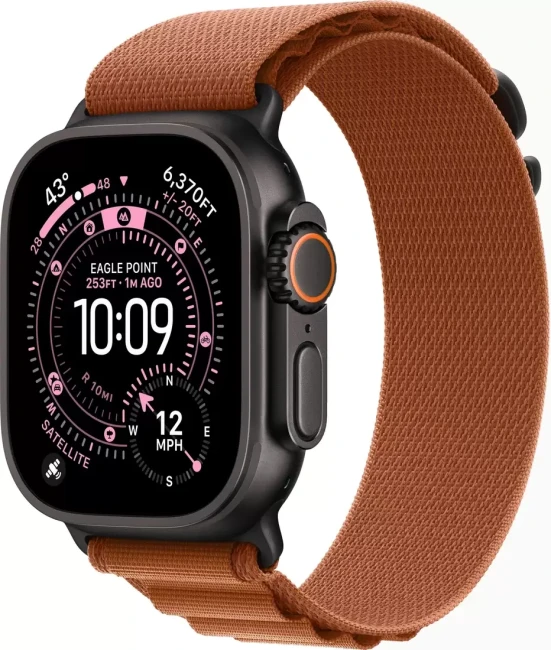 Apple Watch Ultra 3 LTE 49 мм (титановый корпус, черный/терракота, текстильный ремешок размера S) - фото1