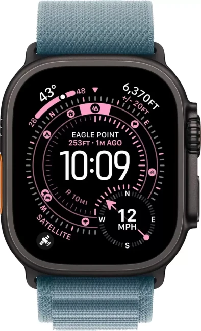 Apple Watch Ultra 3 LTE 49 мм (титановый корпус, черный/голубой, текстильный ремешок размера S) - фото2