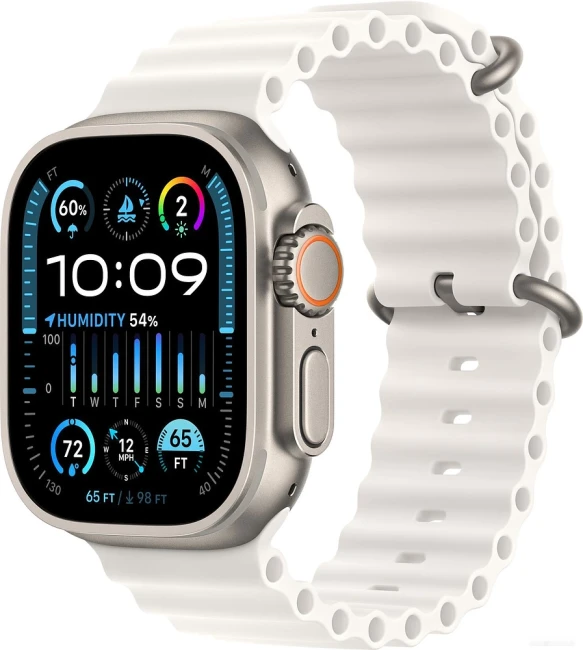 Apple Watch Ultra 2 LTE 49 мм (титановый корпус, титановый/белый, ремешок из эластомера) - фото1