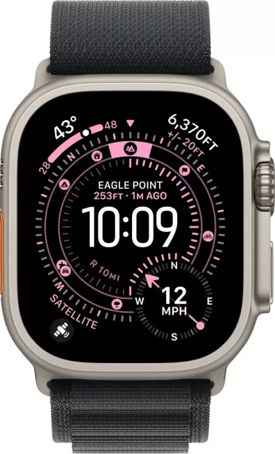 Apple Watch Ultra 3 LTE 49 мм (титановый корпус, природный/черный, текстильный ремешок размера M) - фото2