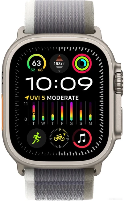 Apple Watch Ultra 2 LTE 49 мм (титановый корпус, титановый/серо-зеленый, нейлоновый ремешок размера S/M) - фото2