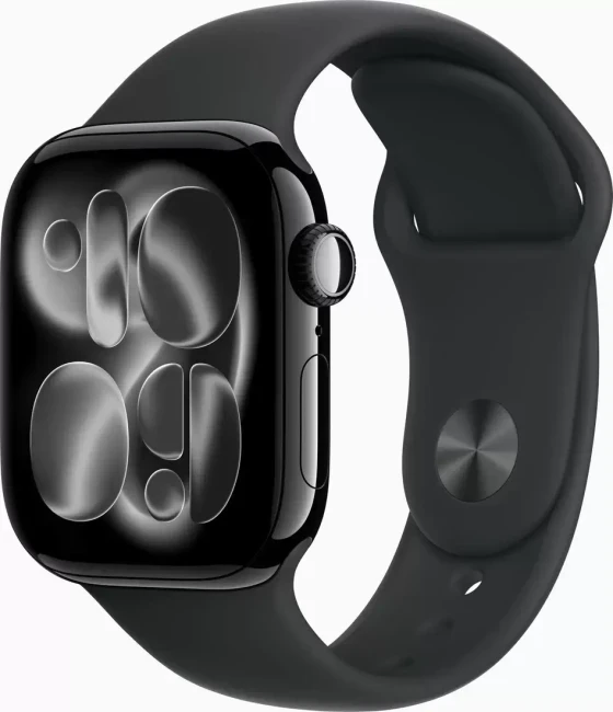 Apple Watch Series 11 42 мм (алюминиевый корпус, черный/черный, спортивный силиконовый ремешок M/L)  - фото1