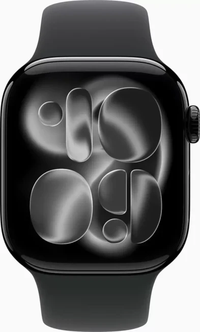 Apple Watch Series 11 42 мм (алюминиевый корпус, черный/черный, спортивный силиконовый ремешок M/L)  - фото2